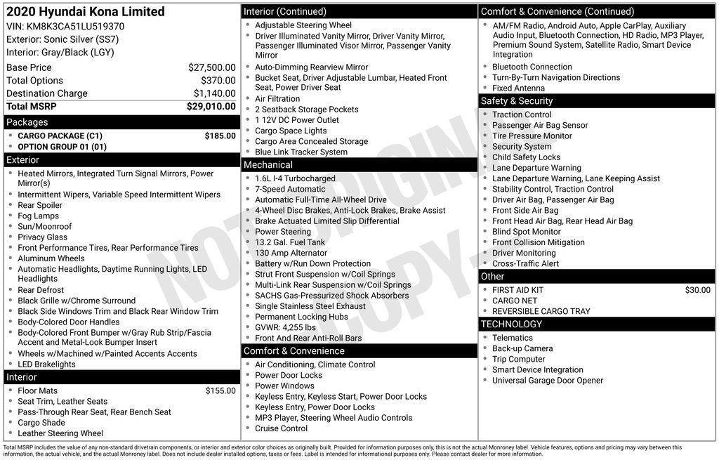 Used 2020 Hyundai Kona Limited w/ Cargo Package image 2