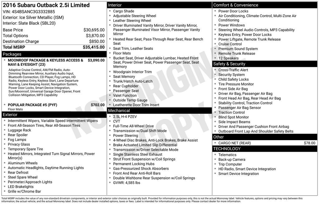 Used 2016 Subaru Outback 2.5i Limited image 7