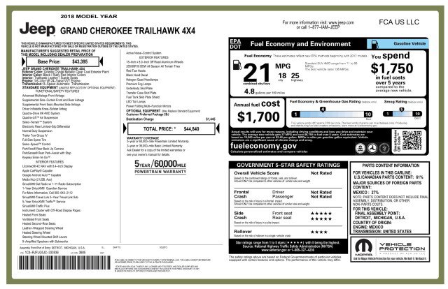 Used 2018 Jeep Grand Cherokee Trailhawk AWD/4WD image 3