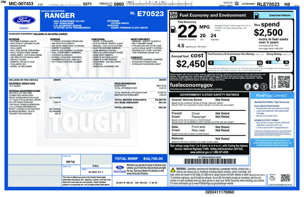 Certified 2024 Ford Ranger XLT w/ FX4 Off-Road Package AWD/4WD image 43