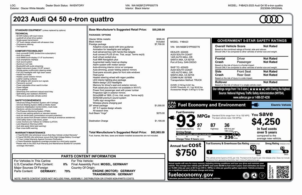 Used 2023 Audi Q4 e-tron Prestige w/ 20" Wheel Package image 4