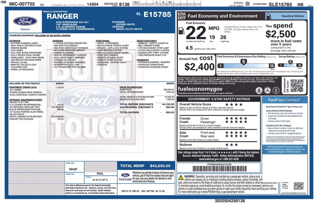 Used 2025 Ford Ranger XLT w/ Equipment Group 301A High AWD/4WD image 7
