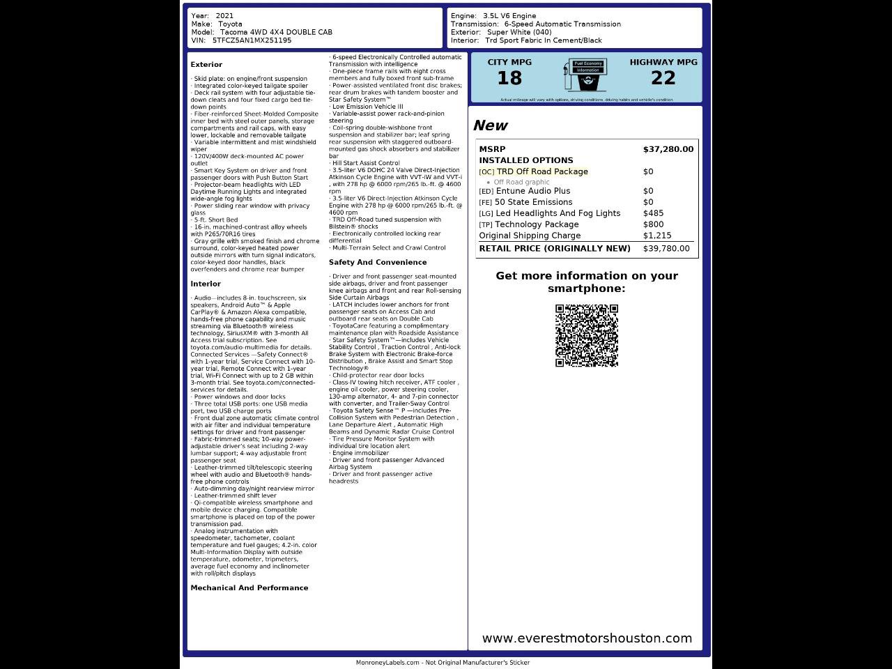 Used 2021 Toyota Tacoma TRD Off-Road w/ Technology Package AWD/4WD image 58