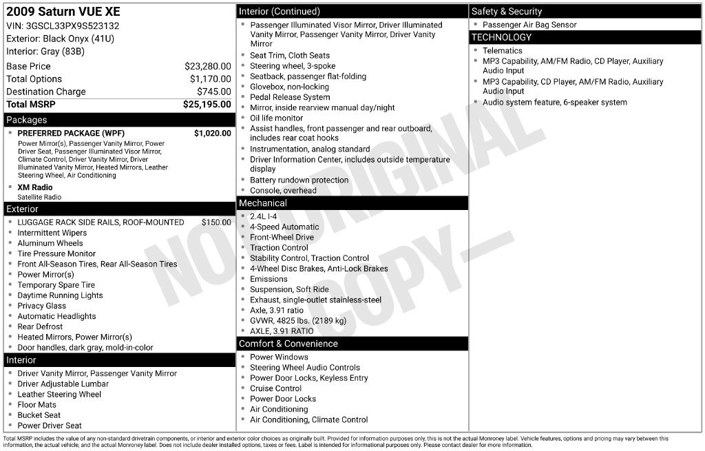 Used 2009 Saturn Vue XE w/ Preferred Package