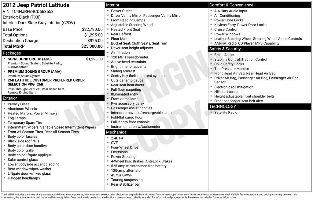 Used 2012 Jeep Patriot Latitude w/ Sun/Sound Group AWD/4WD image 26