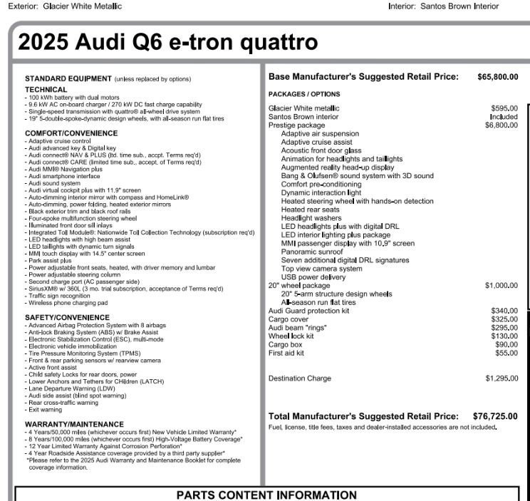 Used 2025 Audi Q6 e-tron Prestige w/ 20" Wheel Package AWD/4WD image 35