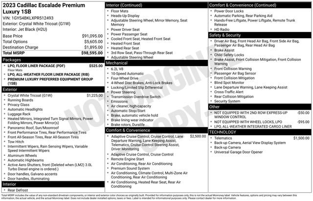 Used 2023 Cadillac Escalade Premium Luxury w/ LPO, Floor Liner Package image 1