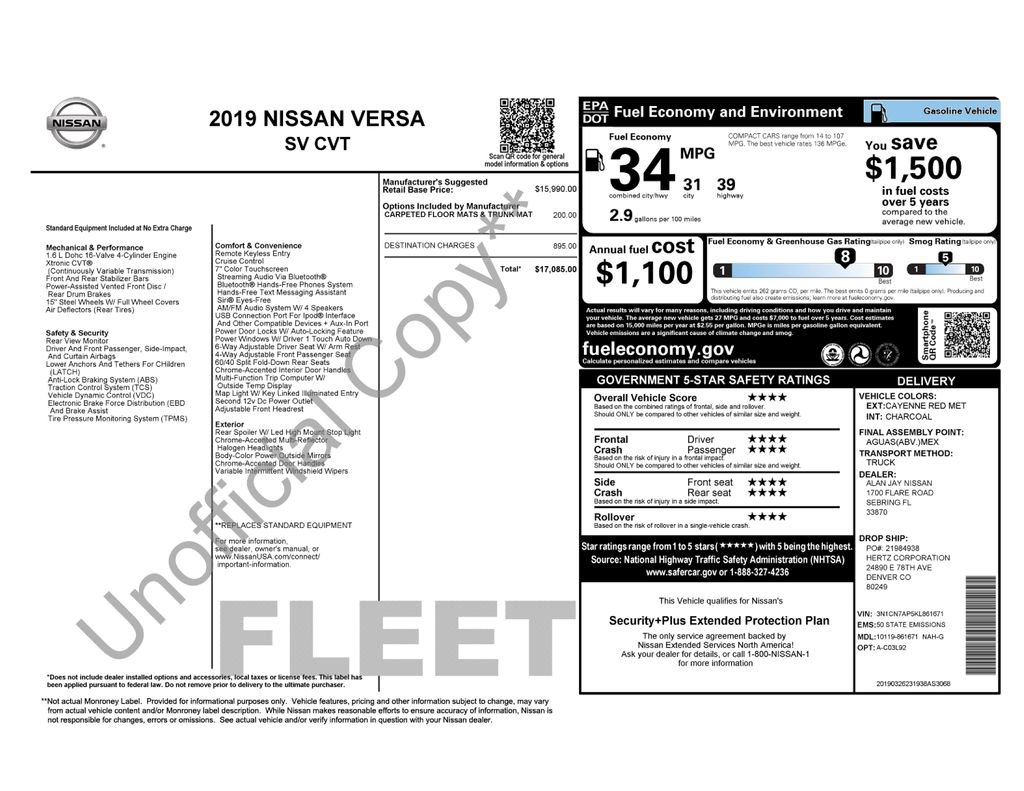 Used 2019 Nissan Versa SV image 2