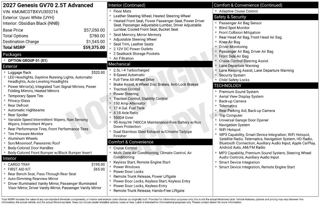 New 2027 Genesis GV70 2.5T Advanced AWD/4WD image 16