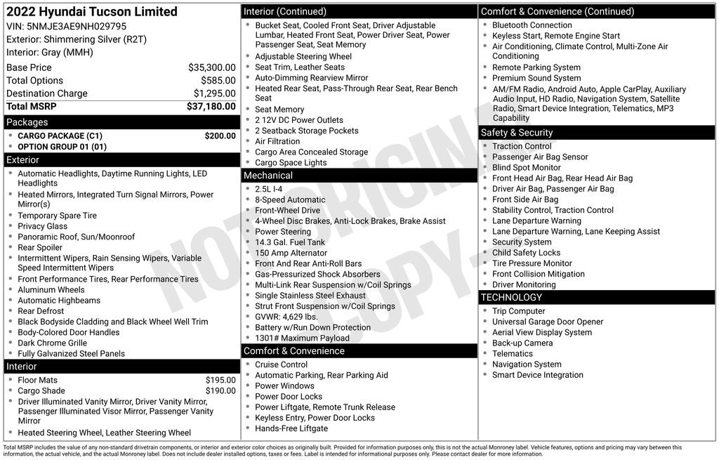 Certified 2022 Hyundai Tucson Limited w/ Cargo Package FWD image 7