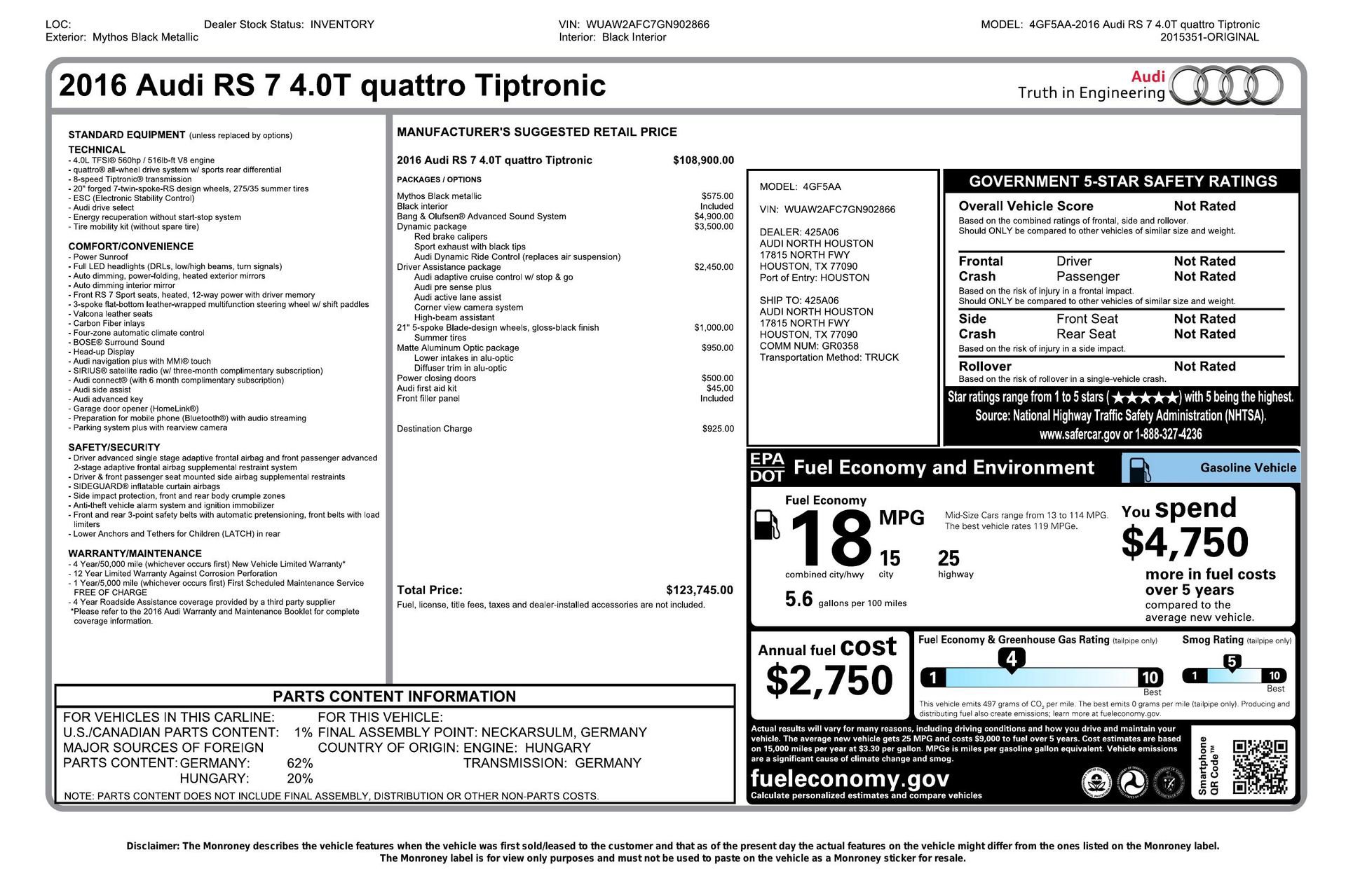 Used 2016 Audi RS 7 Prestige image 81