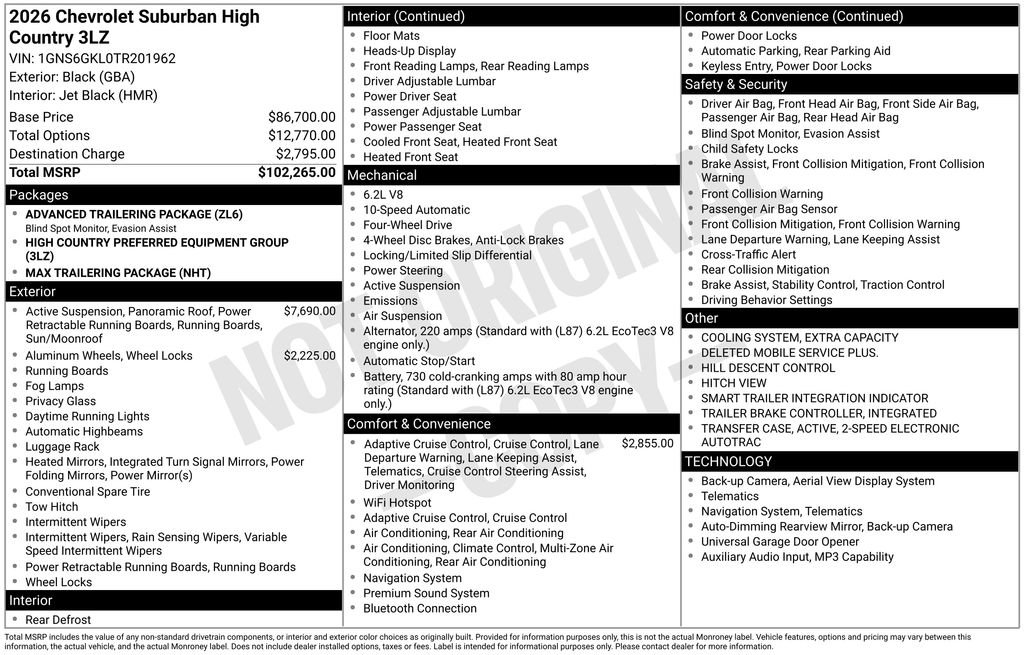 Used 2026 Chevrolet Suburban High Country AWD/4WD image 53