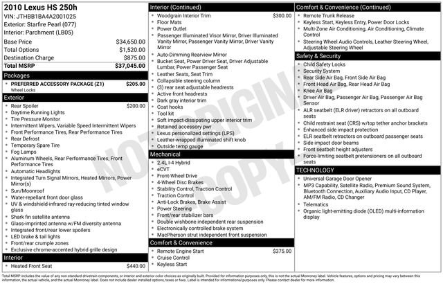 Used 2010 Lexus HS 250h w/ Preferred Accessory Package FWD image 5