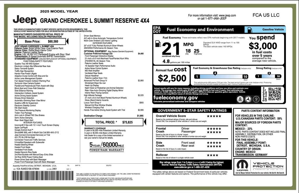 Certified 2025 Jeep Grand Cherokee L Summit AWD/4WD image 3