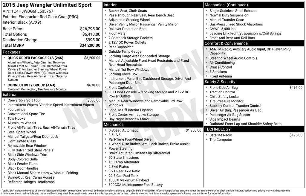 Used 2015 Jeep Wrangler Unlimited Sport w/ Quick Order Package 24S image 27