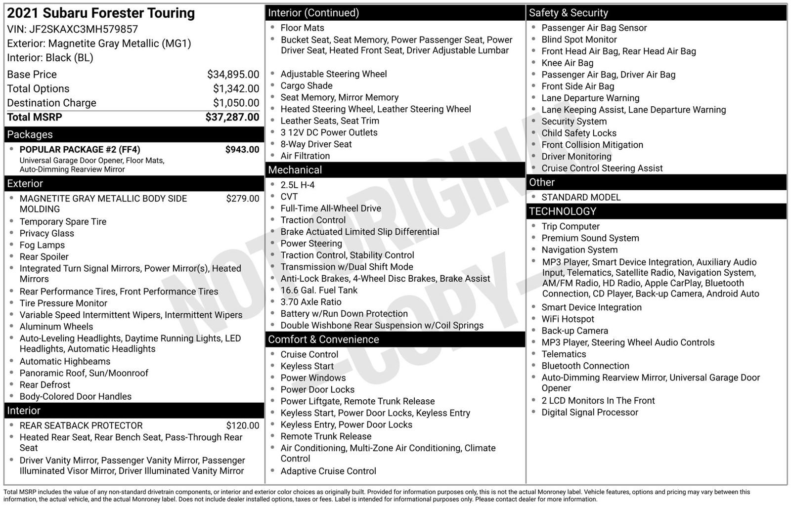 Certified 2021 Subaru Forester Touring w/ Popular Package #2 AWD/4WD image 3