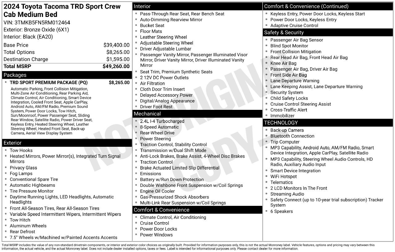 Used 2024 Toyota Tacoma TRD Sport w/ TRD Sport Premium Package RWD image 61
