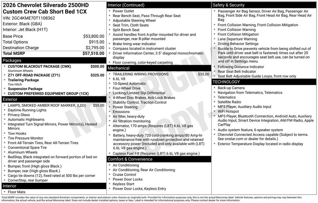Used 2026 Chevrolet Silverado 2500 Custom w/ Custom Blackout Package AWD/4WD image 22