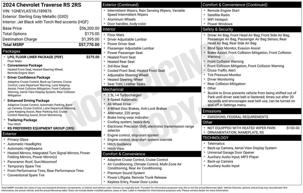 Used 2024 Chevrolet Traverse RS w/ LPO, Floor Liner Package image 4