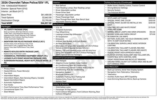 New 2026 Chevrolet Tahoe 4WD w/ 1FL Safety Package image 2