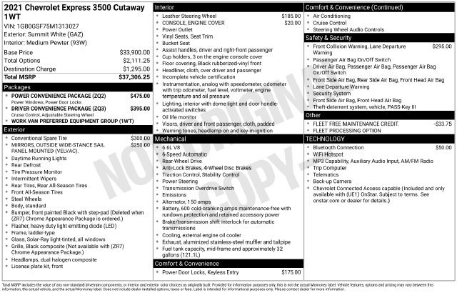 Used 2021 Chevrolet Express 3500 w/ Power Convenience Package RWD image 36