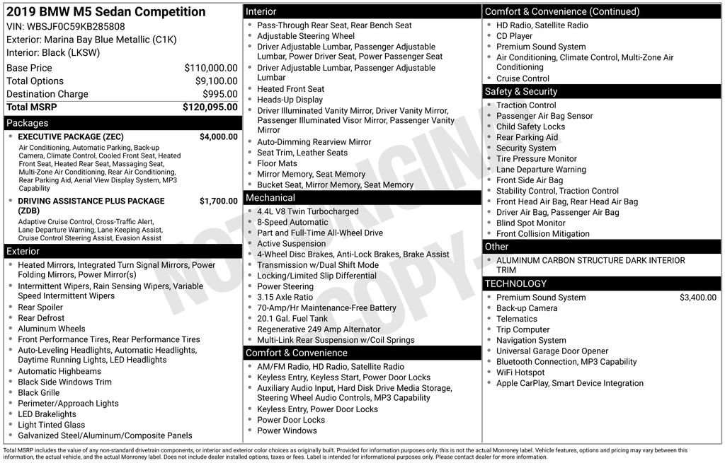 Used 2019 BMW M5 w/ Executive Package image 2