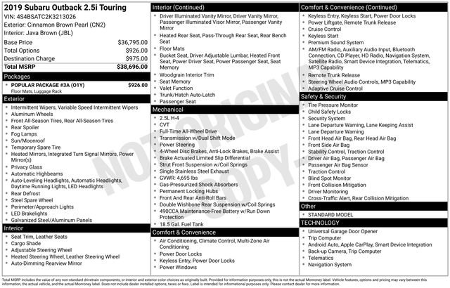 Used 2019 Subaru Outback 2.5i Touring w/ Popular Package #3A AWD/4WD image 6