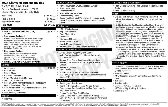 New 2027 Chevrolet Equinox RS w/ LPO, Floor Liner Package FWD image 2