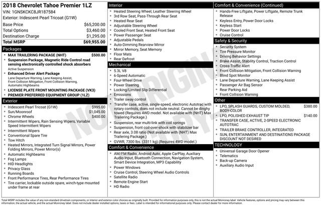 Used 2018 Chevrolet Tahoe Premier w/ Max Trailering Package AWD/4WD image 6