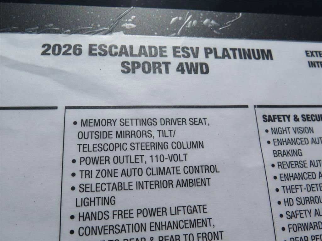 New 2026 Cadillac Escalade ESV Platinum Sport w/ LPO, ONYX Package AWD/4WD image 9