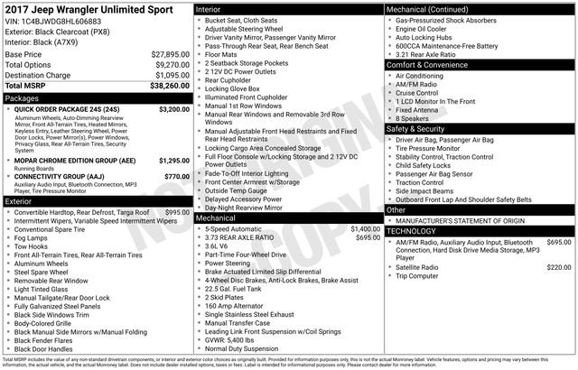 Used 2017 Jeep Wrangler Unlimited Sport w/ Quick Order Package 24S AWD/4WD image 49