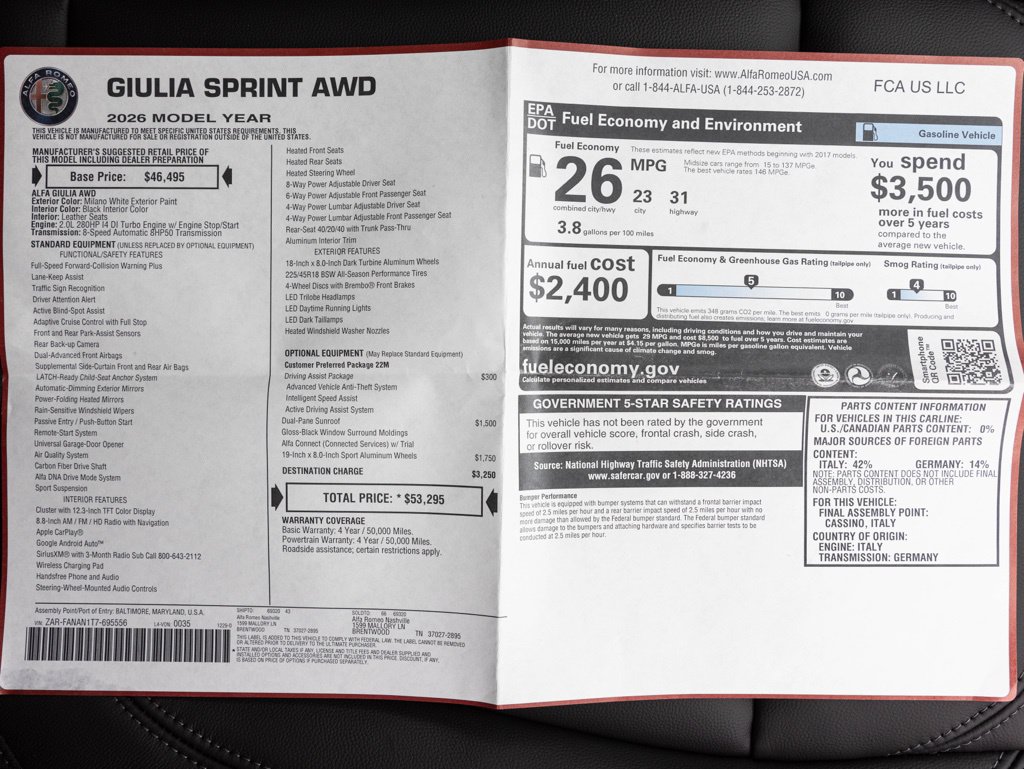 New 2026 Alfa Romeo Giulia AWD w/ Driving Assist Package image 66