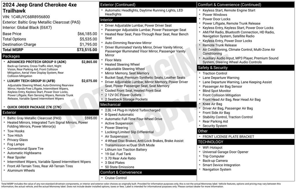 New 2024 Jeep Grand Cherokee Trailhawk w/ Advanced Protech Group II image 6
