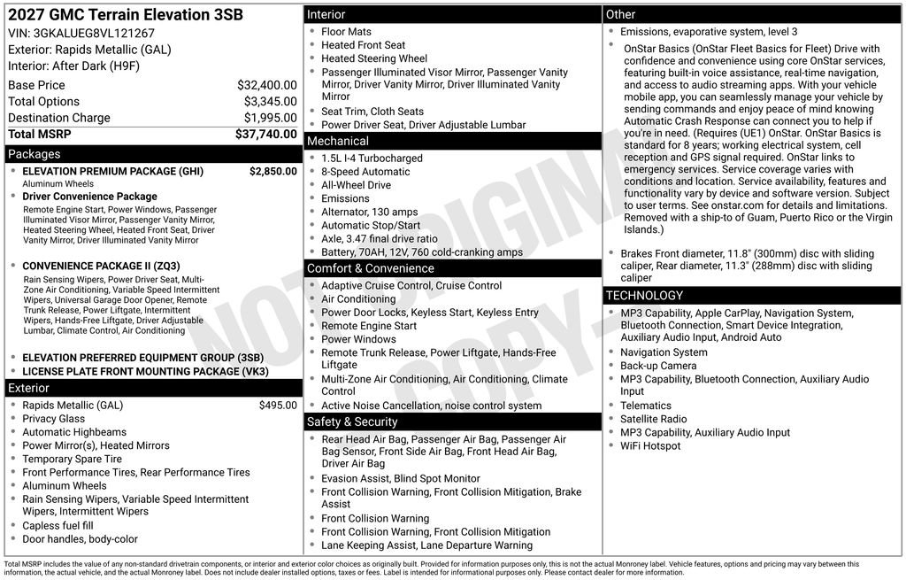 New 2027 GMC Terrain Elevation w/ Elevation Premium Package AWD/4WD image 50