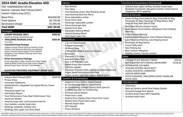 Used 2024 GMC Acadia Elevation w/ Luxury Package AWD/4WD image 33