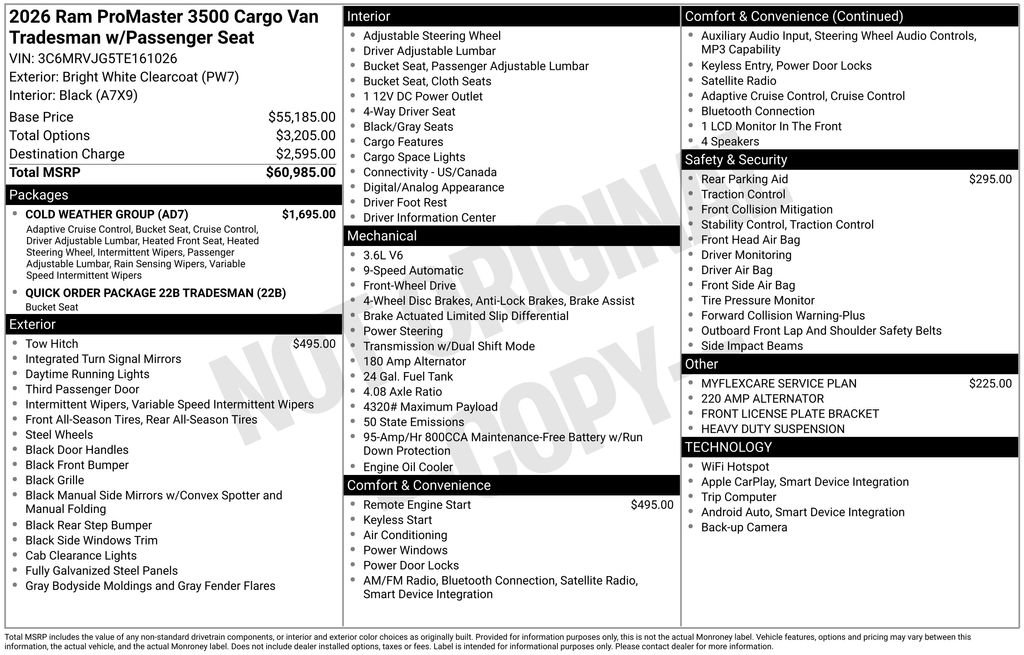 New 2026 RAM ProMaster 3500 w/ Cold Weather Group image 6