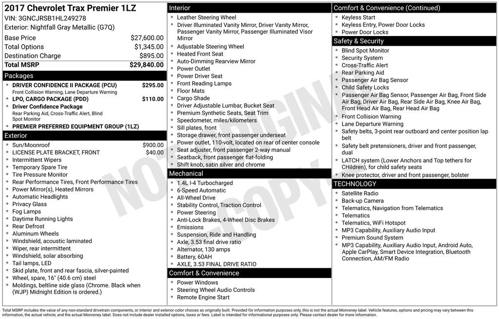 Used 2017 Chevrolet Trax Premier w/ Driver Confidence II Package AWD/4WD image 16