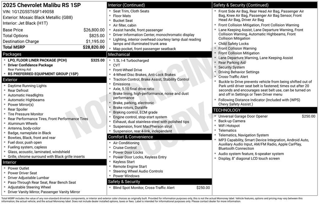 Certified 2025 Chevrolet Malibu RS w/ LPO, Floor Liner Package FWD image 23
