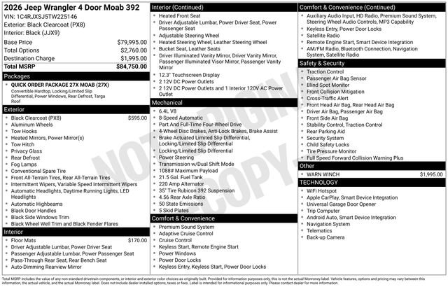 Certified 2026 Jeep Wrangler Unlimited Rubicon 392 w/ Quick Order Package 27X Moab image 41