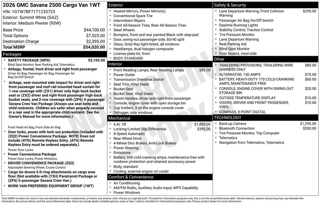 New 2026 GMC Savana 2500 Extended w/ Safety Package RWD image 67