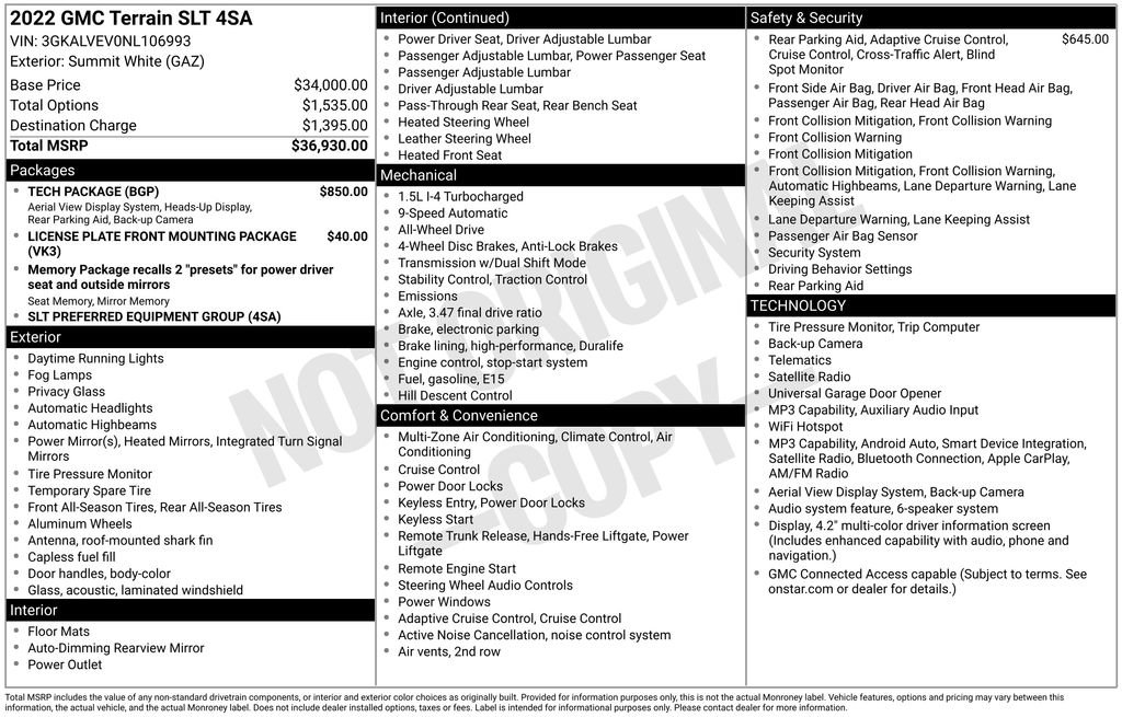 Used 2022 GMC Terrain SLT w/ Tech Package AWD/4WD image 2