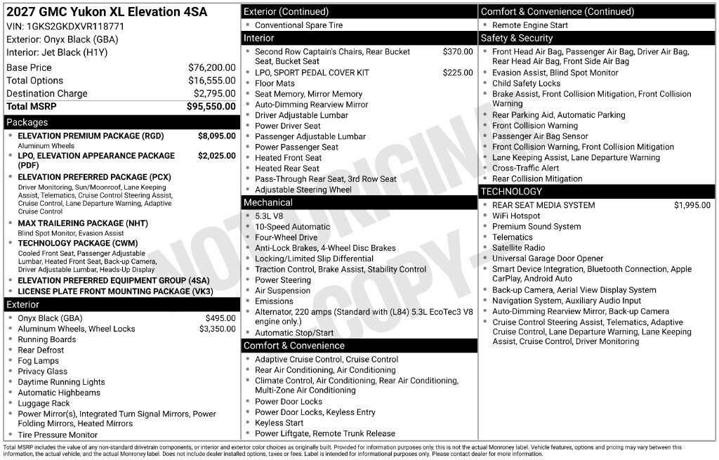 New 2027 GMC Yukon XL Elevation w/ Elevation Premium Package AWD/4WD image 2
