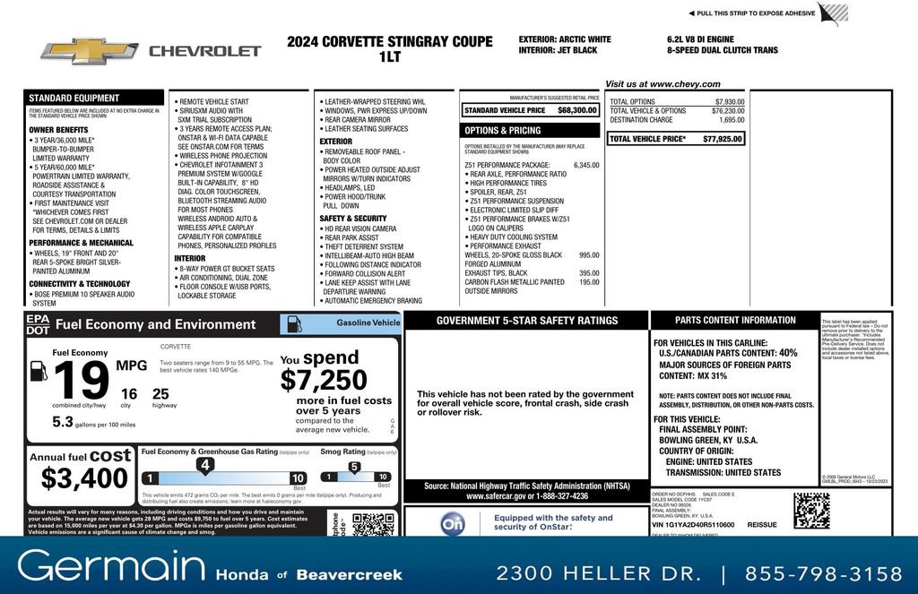 Used 2024 Chevrolet Corvette Stingray Coupe w/ Z51 Performance Package image 30