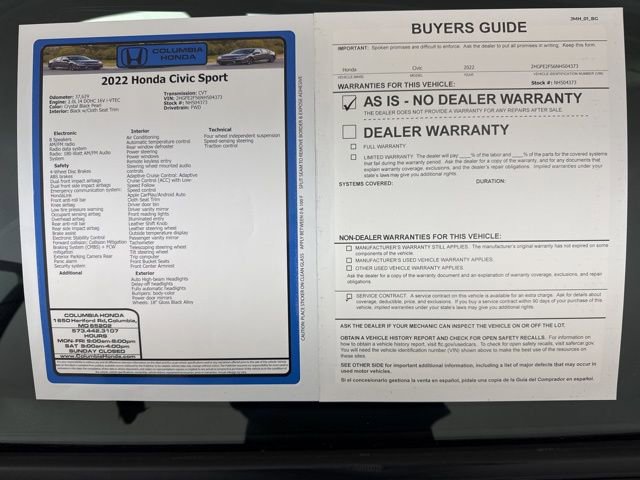 Certified 2022 Honda Civic Sport image 39