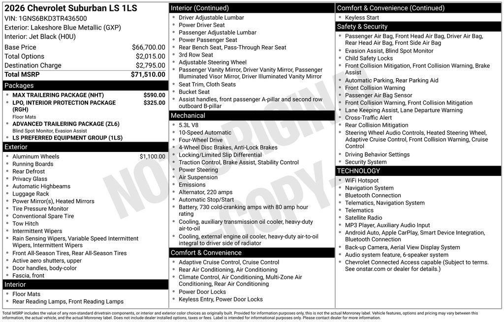 New 2026 Chevrolet Suburban LS w/ Max Trailering Package AWD/4WD image 19