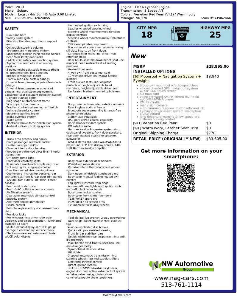 Used 2013 Subaru Legacy 3.6R Limited image 2