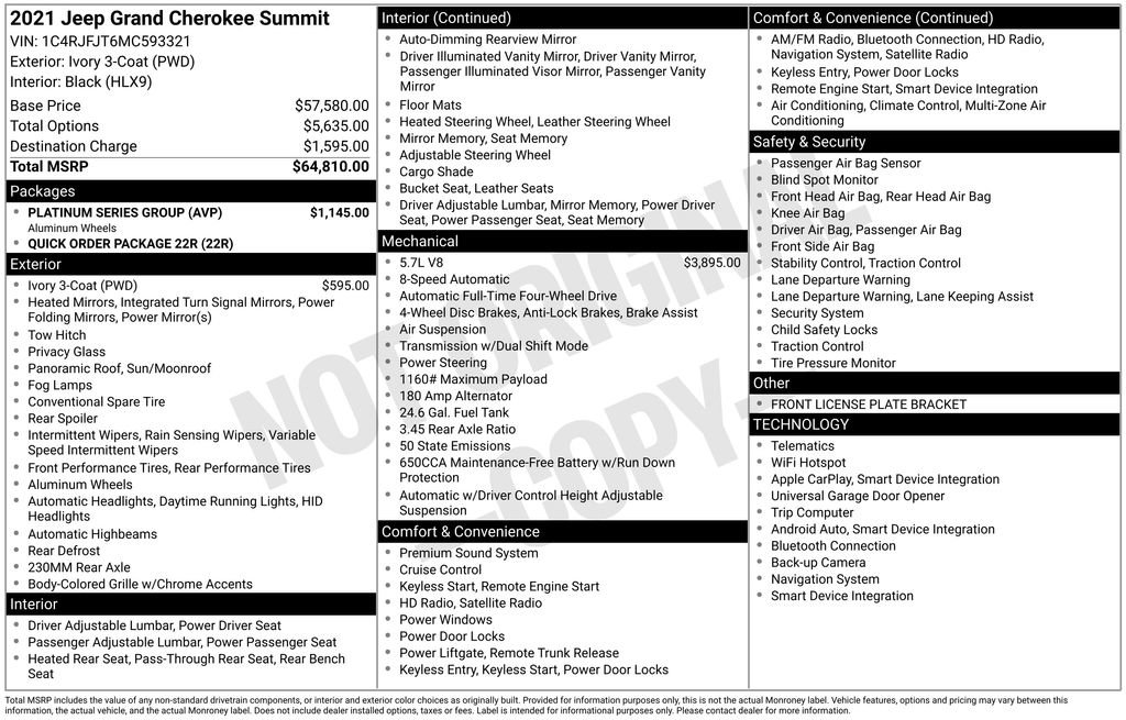 Used 2021 Jeep Grand Cherokee Summit w/ Platinum Series Group image 7