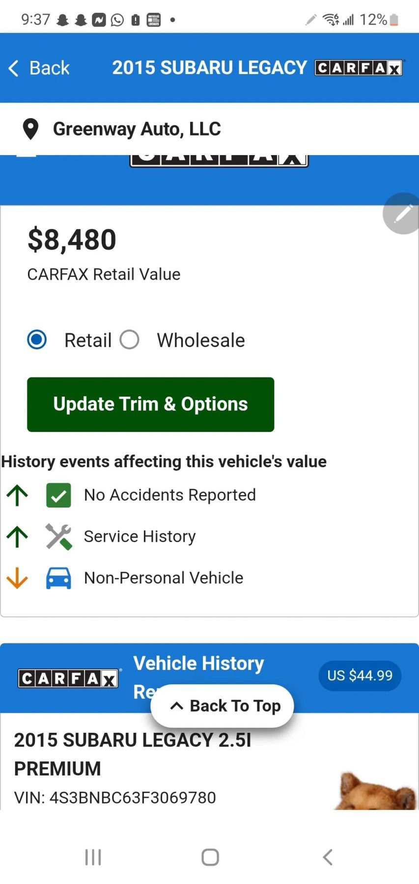 Used 2015 Subaru Legacy 2.5i Premium w/ Protection Package #1 AWD/4WD image 2