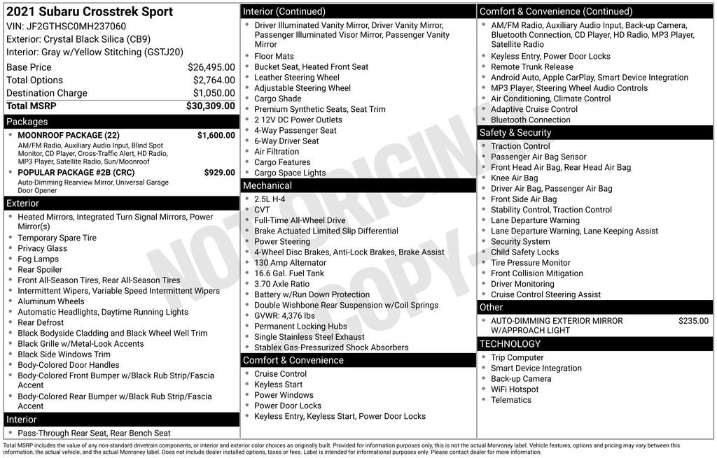 Used 2021 Subaru Crosstrek 2.5i Sport w/ Moonroof Package image 7