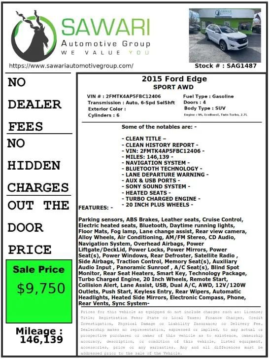 Used 2015 Ford Edge Sport w/ Equipment Group 401A AWD/4WD image 29